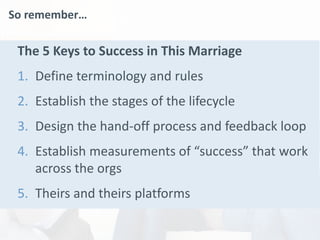 © 2013 Appirio, Inc. - Confidential
16
So remember…
The 5 Keys to Success in This Marriage
1. Define terminology and rules...