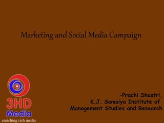 Marketing and Social Media Campaign
-Prachi Shastri,
K.J. Somaiya Institute of
Management Studies and Research
 