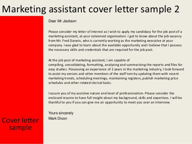 Sample cover letter marketing assistant position