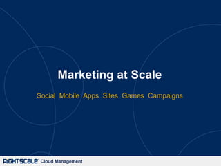 Cloud ManagementCloud Management
Marketing at Scale
Social Mobile Apps Sites Games Campaigns
 