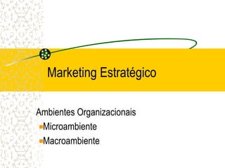 Marketing Estratégico
Ambientes Organizacionais
Microambiente
Macroambiente
 