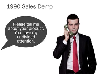 1990 Sales Demo

  Please tell me
about your product.
   You have my
    undivided
    attention.
 