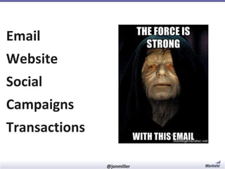 Email
Website
Social

Campaigns
Transactions
#RevEngine

@jonmiller

 