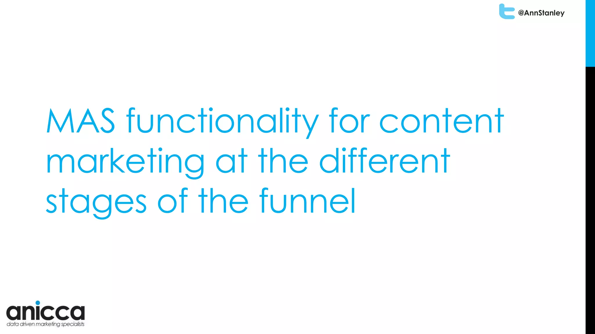 @AnnStanley
MAS functionality for content
marketing at the different
stages of the funnel
 