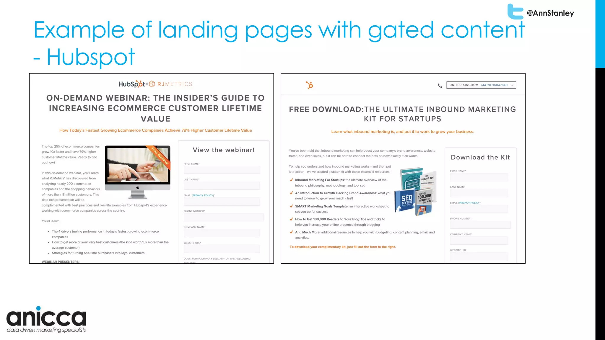 @AnnStanley
Example of landing pages with gated content
- Hubspot
 
