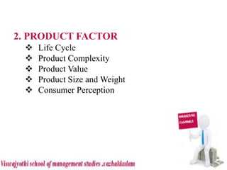 2. PRODUCT FACTOR
 Life Cycle
 Product Complexity
 Product Value
 Product Size and Weight
 Consumer Perception
 