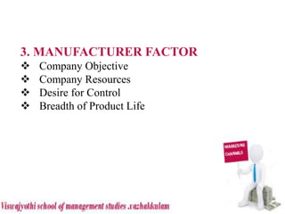 3. MANUFACTURER FACTOR
 Company Objective
 Company Resources
 Desire for Control
 Breadth of Product Life
 