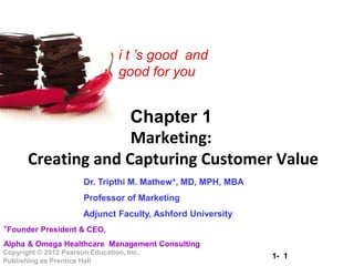 Marketing: Creating and Capturing Customer Value Dr. Tripthi M. Mathew, MD, MPH, MBA      President & CEO,       Alpha & Omega Healthcare  Management Consulting http://www.alphanomega.info                   Lectured at Ashford University, July 11, 2011  