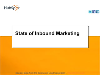State of Inbound Marketing Source: Data from the Science of Lead Generation -  http://bit.ly/fyoJqs 