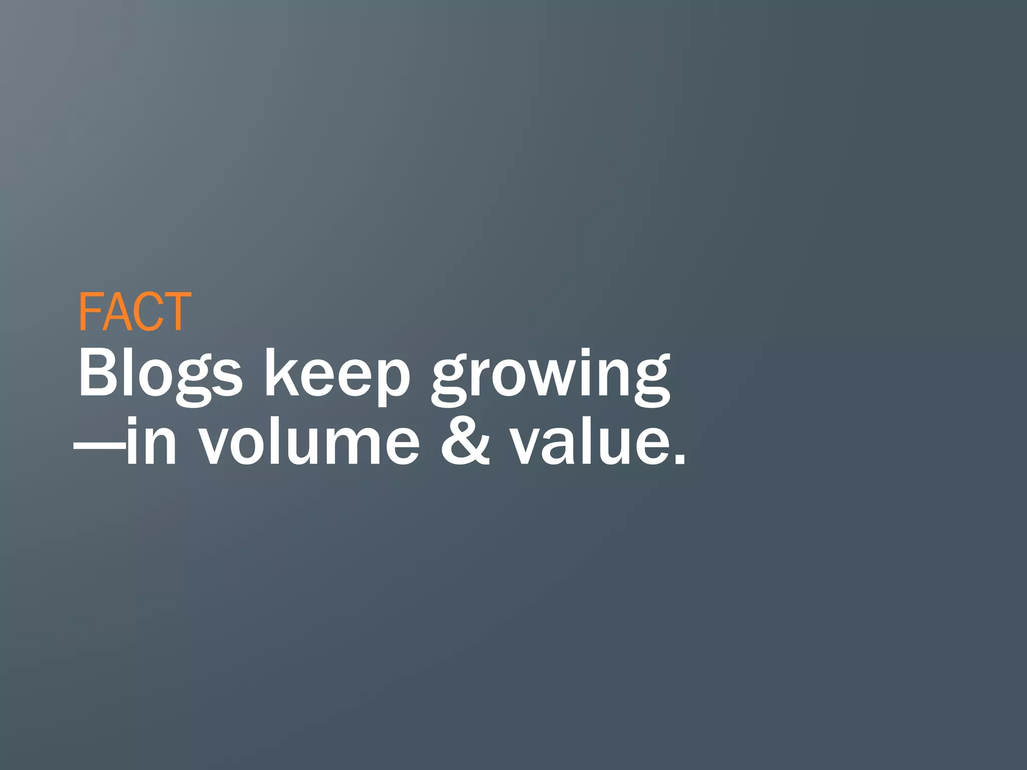 FACT
Blogs keep growing
—in volume & value.
 