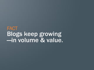 FACT
Blogs keep growing
—in volume & value.
 