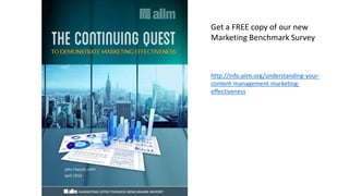 Get a FREE copy of our new
Marketing Benchmark Survey
http://info.aiim.org/understanding-your-
content-management-marketing-
effectiveness
 