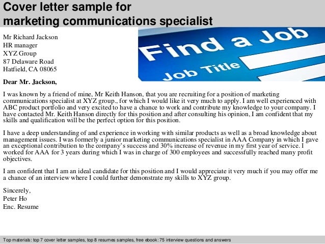 sample cover letter for marketing