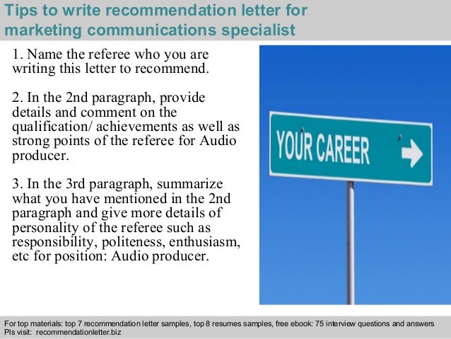 Marketing Communications Specialist Recommendation Letter