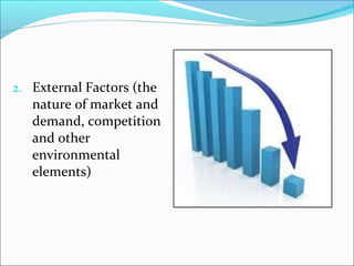 2. External Factors (the
nature of market and
demand, competition
and other
environmental
elements)
 