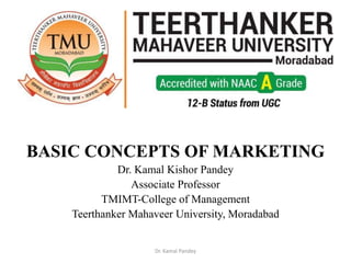 BASIC CONCEPTS OF MARKETING
Dr. Kamal Kishor Pandey
Associate Professor
TMIMT-College of Management
Teerthanker Mahaveer University, Moradabad
Dr. Kamal Pandey
 