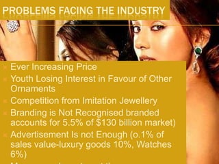 Problems Facing the Industry<br />Ever Increasing Price<br />Youth Losing Interest in Favour of Other Ornaments<br />Compe...