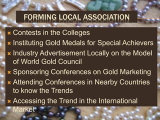 Forming Local Association<br />Contests in the Colleges<br />Instituting Gold Medals for Special Achievers<br />Industry A...
