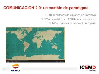 COMUNICACIÓN 2.0: un cambio de paradigma
                     1000 millones de usuarios en Facebook
                  50...