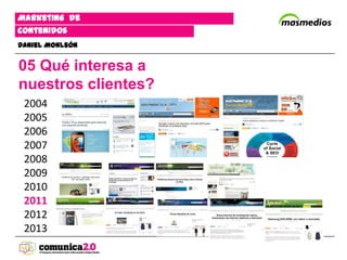 Marketing de
contenidos
Daniel Monleón


05 Qué interesa a
nuestros clientes?
 2004
 2005
 2006
 2007
 2008
 2009
 2010
 2011
 2012
 2013
 