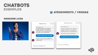 Magazine Luiza
CHATBOTS
exemplos
Atendimento / vendas
 