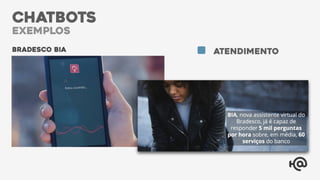 Bradesco Bia
CHATBOTS
exemplos
Atendimento
 