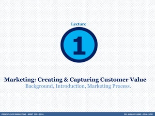 PRINCIPLES OF MARKETING - MRKT 209 - 2016. DR. AHMAD FARAZ – CBA - UOD
Marketing: Creating & Capturing Customer Value
Background, Introduction, Marketing Process.
Lecture
1
 