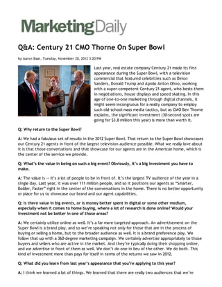 Marketing daily news Century 21 back in superbowl