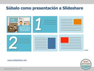 Súbalo como presentación a Slideshare

1
2
www.slideshare.net

www.bienpensado.com	
  

…

 