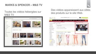 MARKS & SPENCER – M&S TV
Toutes les vidéos hébergées sur
M&S TV
Des vidéos apparaissent aux côtés
des produits sur le site Web.
[zone pour la vidéo]
 