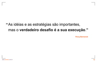 ” As idéias e as estratégias são importantes,
        mas o verdadeiro desafio é a sua execução.”
                                            Percy Barnevick




www.avantare.com.br                                           12
 
