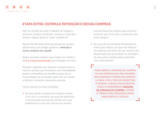 31
COMPARTILHE ESTE EBOOK!
ETAPA EXTRA: ESTIMULE RETENÇÃO E NOVAS COMPRAS
Não faz sentido ter todo o trabalho de mapear o
processo, produzir conteúdo, avançar o Lead até a
venda e depois deixá-lo “solto” e perdê-lo?
Apesar de não fazer parte da jornada de compra,
adicionamos um estágio posterior: retenção e
novas compras (ou upsell).
Dados recentes mostram que manter um cliente é
de 6 a 7 vezes mais barato que conseguir um novo.
Portanto, negócios com base em compra única ou
mesmo serviços que funcionam com mensalidade
podem se beneficiar ao identificar quais são as
necessidades do comprador após virar um cliente
e oferecer conteúdos relevantes para ele.
Vamos pensar em duas situações:
## Se uma cliente comprou um vestido modelo
X em um e-commerce, por que não direcionar
comunicações para ela de acordo com suas
preferências (o que ela colocou no carrinho,
características do produto que comprou,
anúncios que clicou etc.) e estimular uma
nova compra?
## No caso de um assinante de plataforma
online para vídeos, por que não oferecer
um webinar com dicas de uso, emails com
atualizações do seu produto ou exemplos
do que outros clientes estão extraindo
com a ferramenta?
PARA GERAR A JORNADA DE COMPRA
DA SUA PERSONA DE UMA MANEIRA
MAIS SIMPLES E PODER DOCUMENTÁ-
LA PARA O SEU TIME DE MARKETING
E VENDAS, A RESULTADOS DIGITAIS
CRIOU A FERRAMENTA CRIADOR
DE JORNADA DE COMPRA. ACESSE
E TORNE O SEU PROCESSO AINDA
MAIS PRÁTICO E EFICAZ!
 