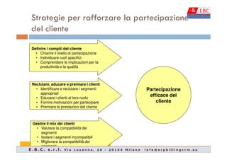 Strategie per rafforzare la partecipazione
del cliente
Definire i compiti del cliente
• Chiarire il livello di partecipazi...