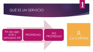 QUÉ ES UN SERVICIO
Fin de siglo
XVIII y
principios XIX
PROPIEDAD
NO
PROPIEDAD
1
 