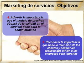 Copyright ©2005 by South-Western, a division of Thomson Learning. All rights reserved.
Marketing de servicios; Objetivos
 