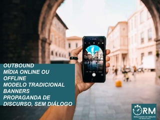 OUTBOUND
MÍDIA ONLINE OU
OFFLINE
MODELO TRADICIONAL
BANNERS
PROPAGANDA DE
DISCURSO, SEM DIÁLOGO
 