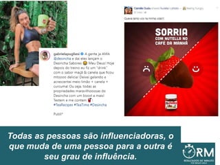 Todas as pessoas são influenciadoras, o
que muda de uma pessoa para a outra é
seu grau de influência.
 