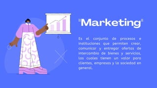 Es el conjunto de procesos e
instituciones que permiten crear,
comunicar y entregar ofertas de
intercambio de bienes y servicios,
las cuales tienen un valor para
clientes, empresas y la sociedad en
general.
"Marketing"
 