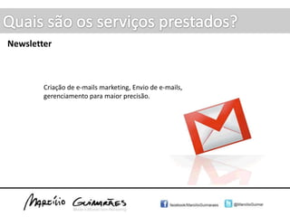 Quais são os serviços prestados?PlanejamentoNo Planejamento serão realizadas Pesquisas e análises sobre: o mercado, os consumidores e concorrentes, seus pontos fracos, fortes, ameaças e oportunidades. Com base nestas informações traçaremos  estratégias, e segmentaremos o foco da empresa, com uso de ferramentas específicas, arquitetura de informação para que os resultados sejam mais efetivos.