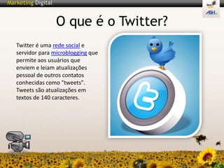 O que é o Twitter?Twitter é uma rede social e servidor para microblogging que permite aos usuários que enviem e leiam atualizações pessoal de outros contatos conhecidas como "tweets". 