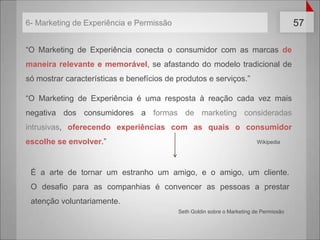 3- EngajamentoUm consumidor engajado com uma marca recomenda-a quatro vezes mais que um consumidor com relação “neutra”.4X49%Quase metade dos consumidores bem atendidos online em caso de problemas acreditam que na verdade não tiveram problemasConsumidores engajados visitam os sites das marcas duas vezes mais e compram online seus produtos três vezes mais que os neutros.3XFonte: http://www.slideshare.net/mnegrini/marketing-de-experincia-e-mdias-sociais-3701547