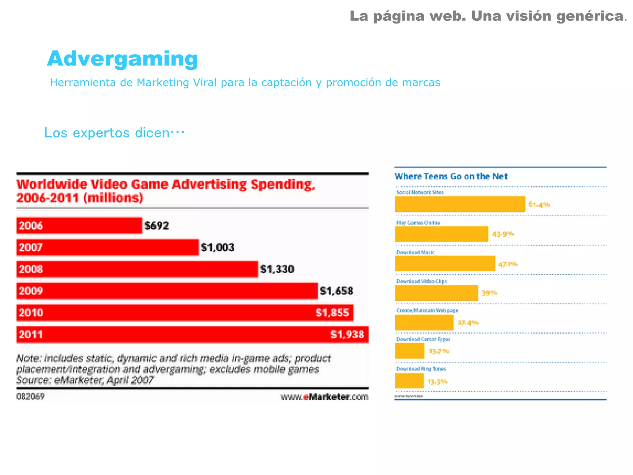 La página web. Una visión genérica.


Advergaming
Herramienta de Marketing Viral para la captación y promoción de marcas



Los expertos dicen…
 
