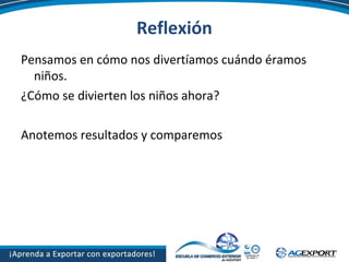 Reflexión
Pensamos en cómo nos divertíamos cuándo éramos
niños.
¿Cómo se divierten los niños ahora?
Anotemos resultados y comparemos
 