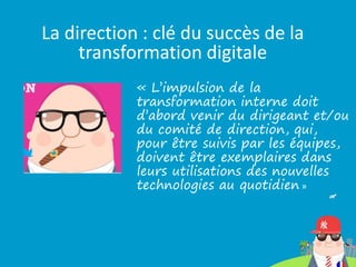 La direction : clé du succès de la
transformation digitale
« L’impulsion de la
transformation interne doit
d’abord venir d...