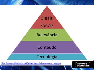 Sinais
                                    Sociais
                                 Relevância

                                  Conteúdo
                                 Tecnologia
http://www.slideshare.net/alineideias/tche-seo-seoonpage
 