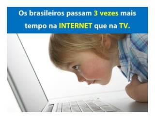 Os brasileiros passam
3 vezes mais tempo na
INTERNET que na TV.
 