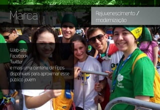 Marca Rejuvenescimento /
modernização
Web-site
Facebook
Twitter
e mais uma centena de Apps
disponíveis para aproximar esse
público jovem
 