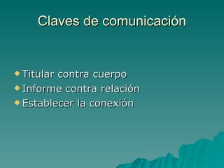 Claves de comunicación Titular contra cuerpo Informe contra relación Establecer la conexión 