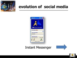evolution of social media




   Instant Messenger
 