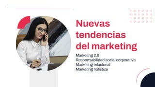 Nuevas
tendencias
del marketing
Marketing 2.0
Responsabilidad social corporativa
Marketing relacional
Marketing holístico
 
